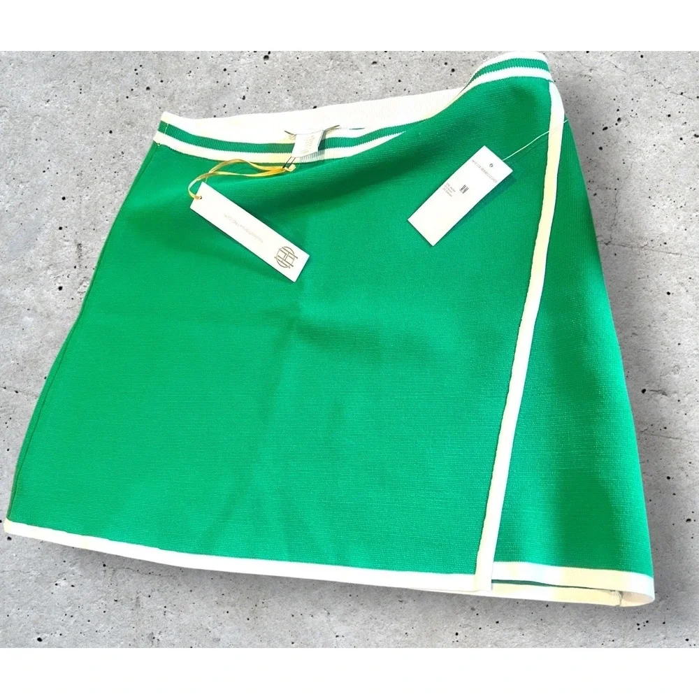 House of Harlow 1960 Green Knit Mini‎ Skirt NWT M White Trim Preppy Golf Tennis